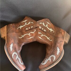 Pierre Dumas Brown Western Short Boots with Silver Embroidery 10